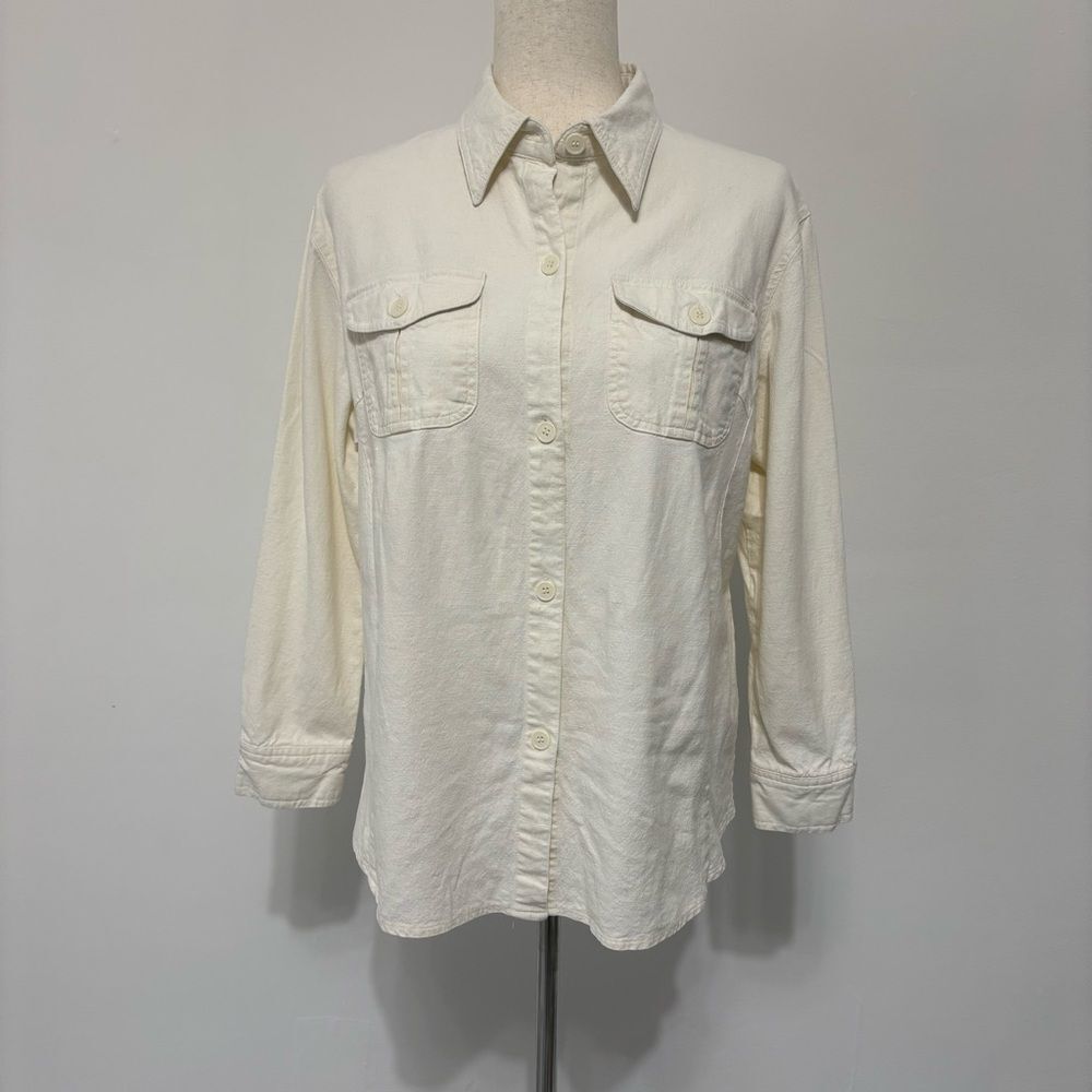 Vintage Louise Paris Linen Blend Cream White Button Up Shirt Sz L